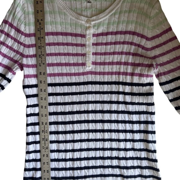 Croft & Barrow Womens Striped Cable Knit Cotton Sweater M Multicolor 3/4 Sleeves - Picture 7 of 7